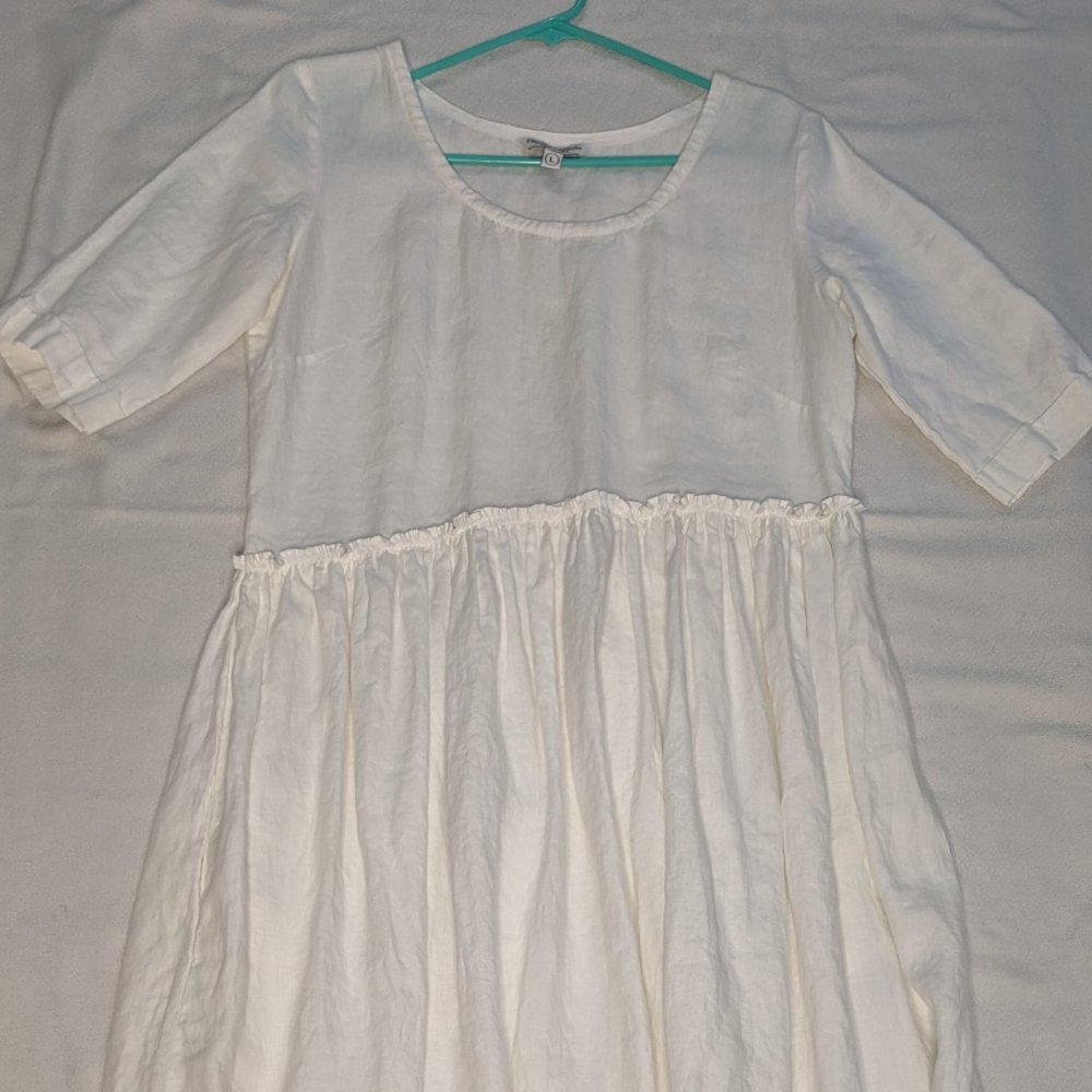 SIZE Large  FACIL BLANCO  white 100% linen dress